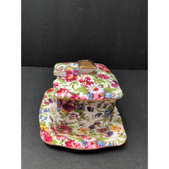 Royal Cotswolds Summertime chintz jam/jelly pot and lid with an underplate. - Picture 1 of 10